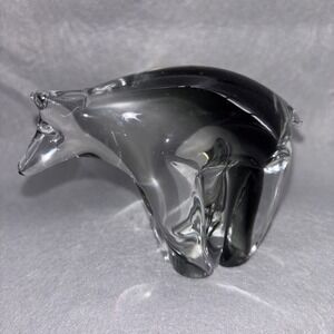 Crystal Polar Bear Figurine Paperweight Smoked Clear Fade To Black Signed SA EUC